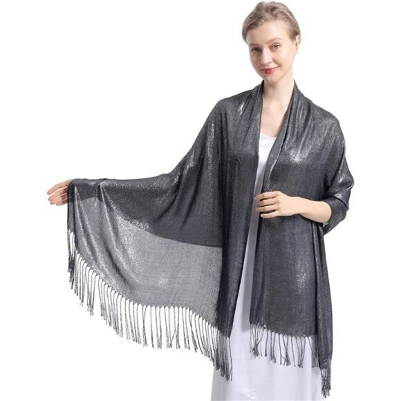 Sparkly Metallic Shawls Wraps, Silver Grey - Picture 2 of 6
